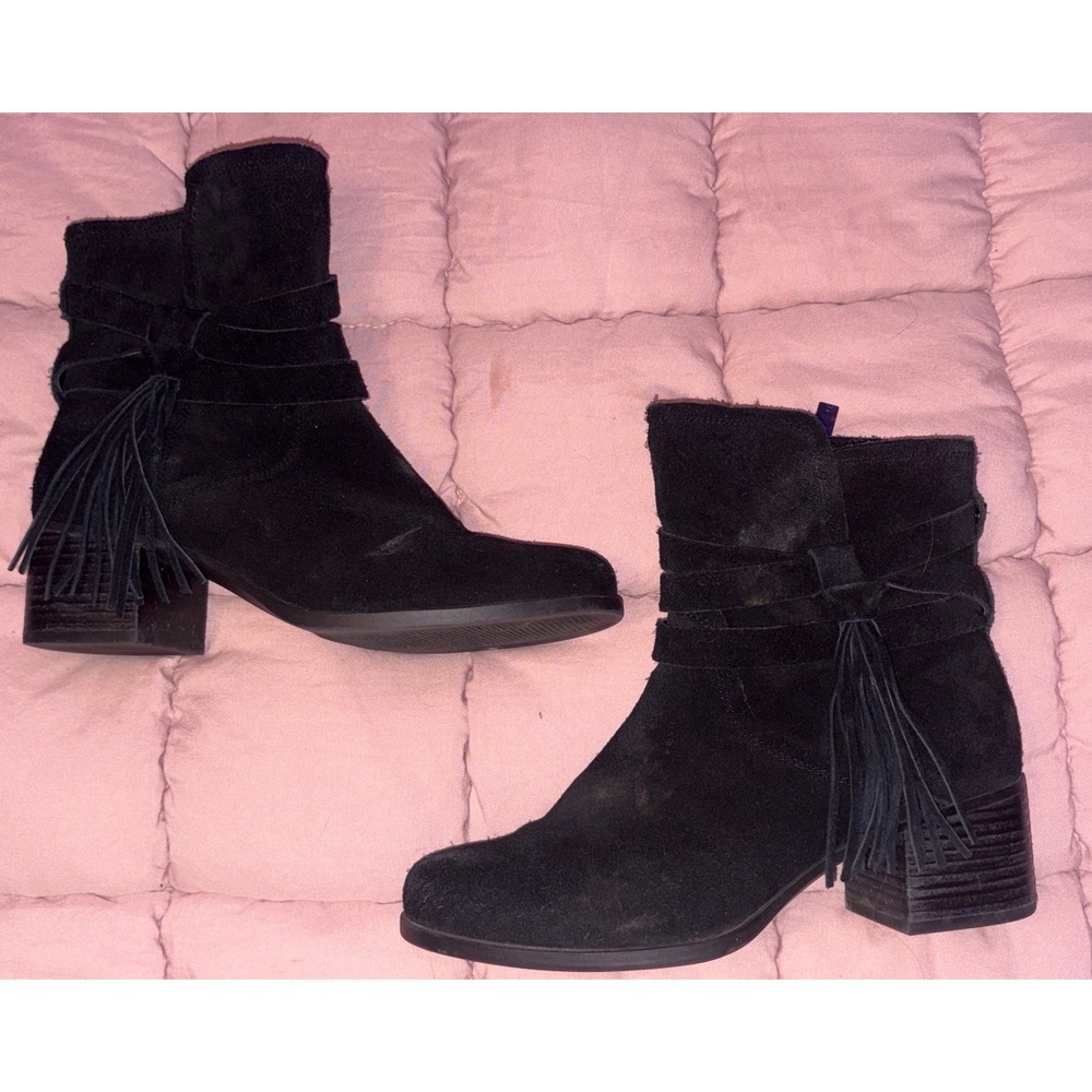 Koolaburra by UGG Womens Black Suede Tassel Ankle Boots Block‎ Heel, Size 7